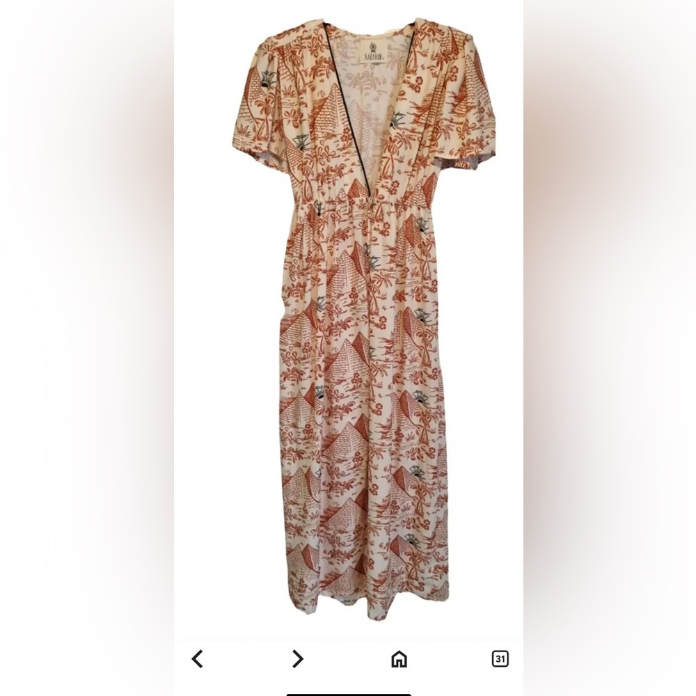 White And Orange Ruffled Tiered Sundress